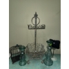 Image 1 : Lot: Iron Scrollwork Stand, Glass Candle Holders, Decorative Birdcage, Chalkboard Sign