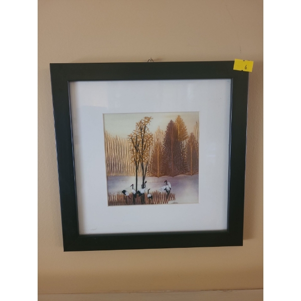 Hand-Made Birds Stitching in Frame (9"L, 9"W) 