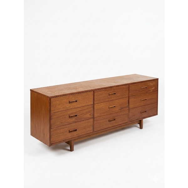 Mid-Century Modern Teak Dresser with Nine Drawers