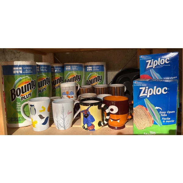 Kitchen Collection - Stoneware Mugs New Rolls Of Bounty Paper Towels Ziploc Baggies 