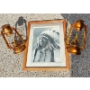 Image 1 : Grey Scale Indigenous Art 17T w/ 2 Antique Lanterns