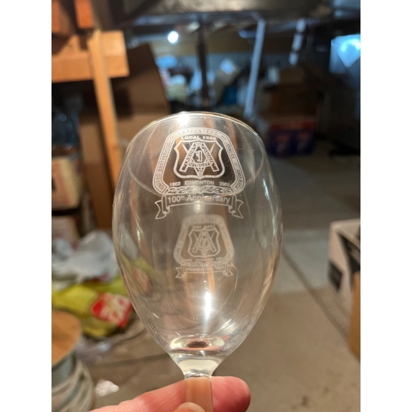 set of 12crystal glasses. In celebration of 100th anniversary carpenters and joiners of America 1902