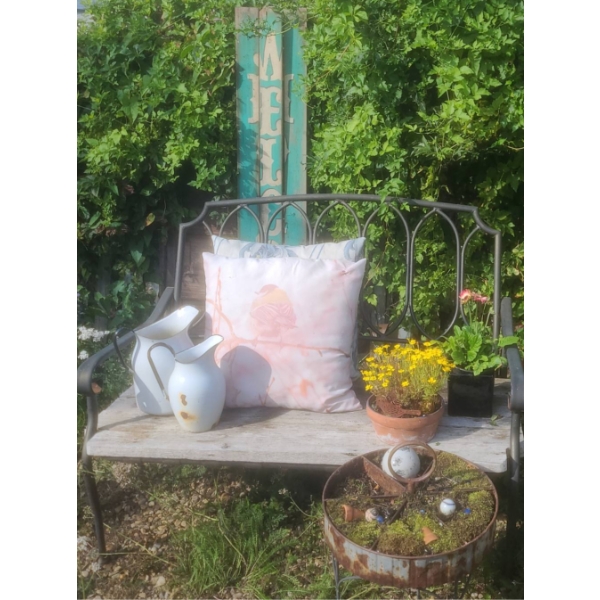 Outdoor Garden Bench with Cast Iron Frame and Wooden Slats