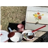 Image 2 : Enamel bread box with assortment of bowls, ladle, strainer, teapot Pink Enamel Mug