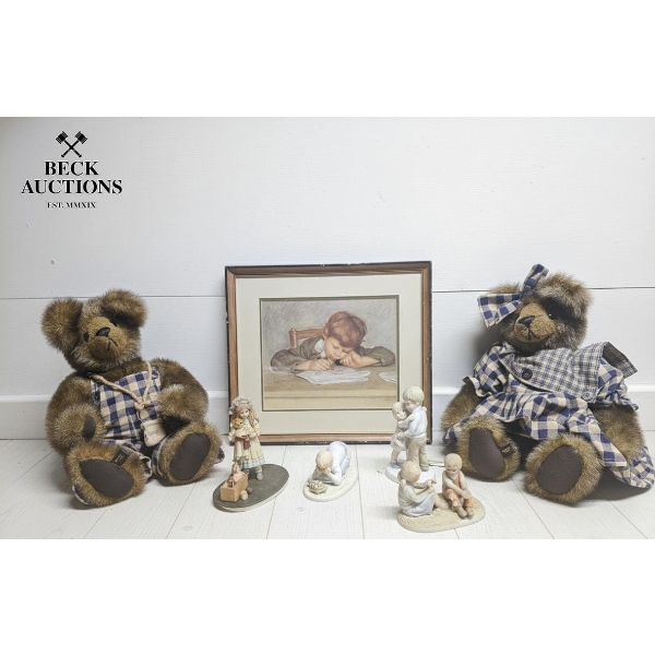 Two Large Plush Bears Are Wearing Matching Plaid Outfits , 
1983 Frances Hook Ceramic Figurine “He L