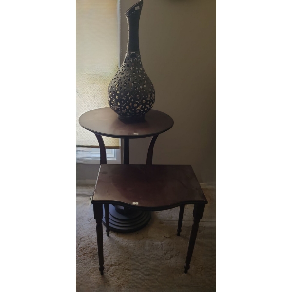 Circular Side Table 20 Diameter Top, 26 T, Vase 22 T, and Sheraton Style Table 18 W, 13 D, 19 T