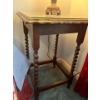 Image 2 : vintage lamp 30”tall and antique side table with twisted spindles and protected top with glass in gr