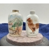 Image 2 : Hand Painted Landscape and Rooster Snuff Bottles  2.5H & 3H (missing lids)