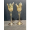 Image 1 : Murano White Cristal Hand-Blown Glass Vases, 13 in.