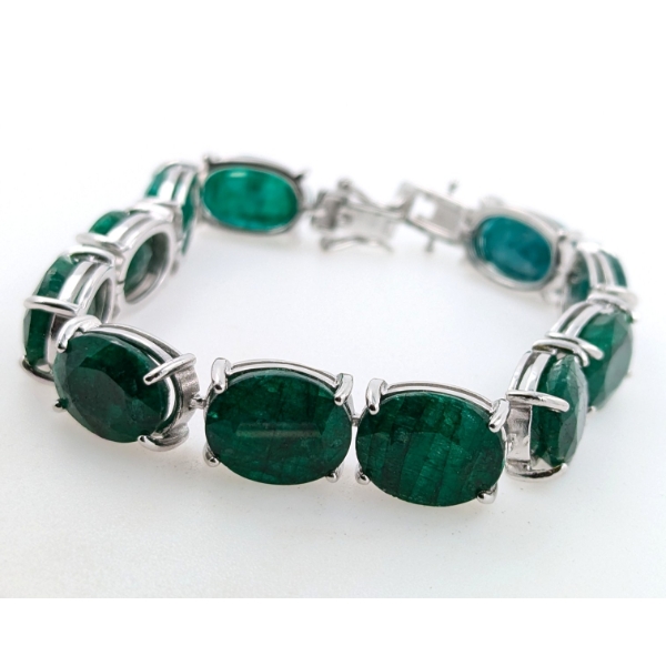 27.6 ct Certified Silver Emerald Gemstone Bracelet ($35,022 Appraisal)