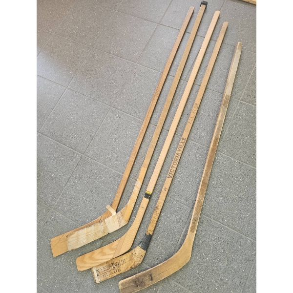 Five Vintage Wooden Hockey Sticks