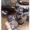 Image 1 : Blue & White Vase, Toothbrush Holder & 2 Soap Dishes.  Vase 4 dia (top opening), 11 h