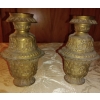 Image 1 : Very Heavy Bronze Indian Pair Of Ruffled Embossed Pedestal Vases 15"tall