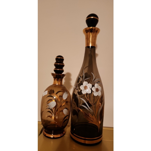 Bohemian Glass Decanters- Tallest w/ Painted Flowers: 14 T