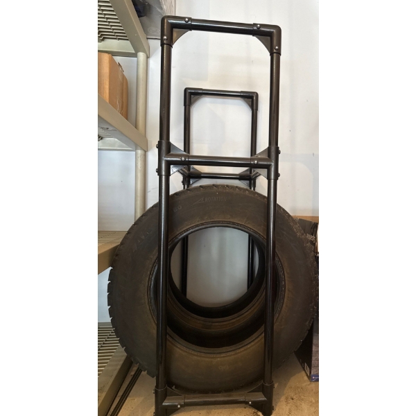 Heavy Duty Garage Tire Rack w/ 2 Used Tires 225 65 R16