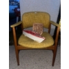 Image 1 : Mid Century Teak Accent Chair w/ Mustard Yellow Upholstery & Nautical Decor