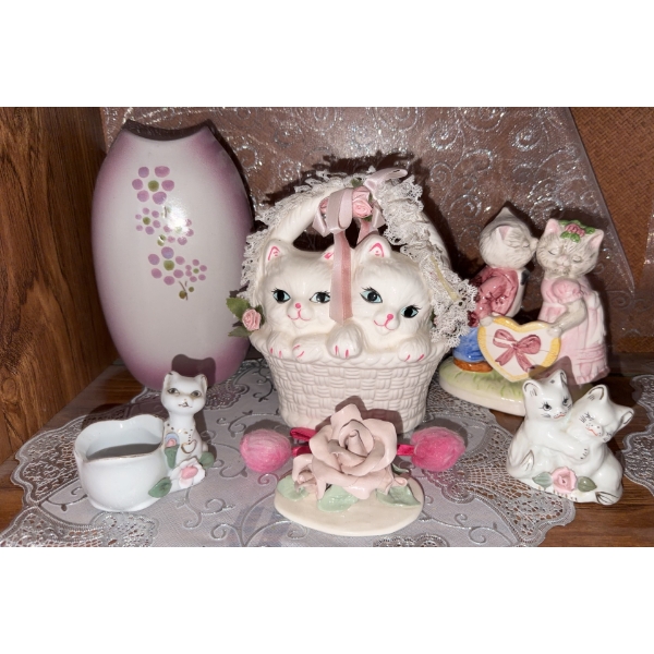 Cat Figurine Assortment with Cat Basket Piggy Bank
