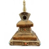 Image 9 : Tibetan Bronze Stupa Shrine and Incense Holder Set with Inlaid Stones
