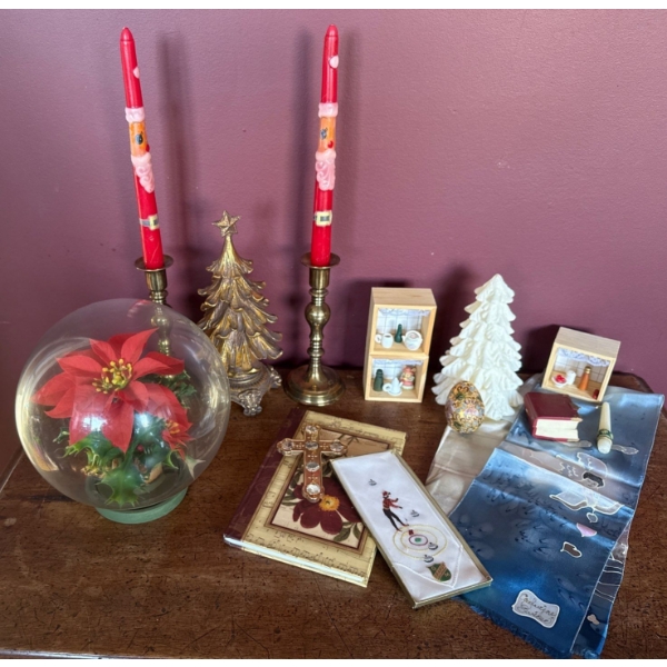 Christmas Collection - Santa Candlesticks Decorative Holiday Trees Poisetta Dome & More 