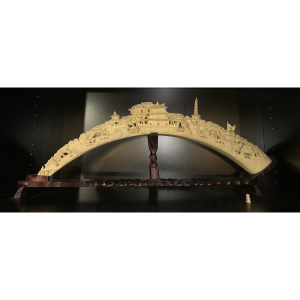 Beautiful Carved & Cast Elephant Tusk Replica - Resin Asian Motif 27L