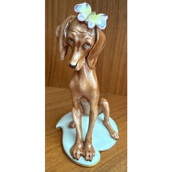 Capodimonte Porcelain Dog with Butterfly  Figurine By G. Calle, 4.5T 