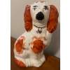 Image 2 : RARE Antique Authentic Staffordshire Spaniel 11T w/ Feline Friend - Porcelain