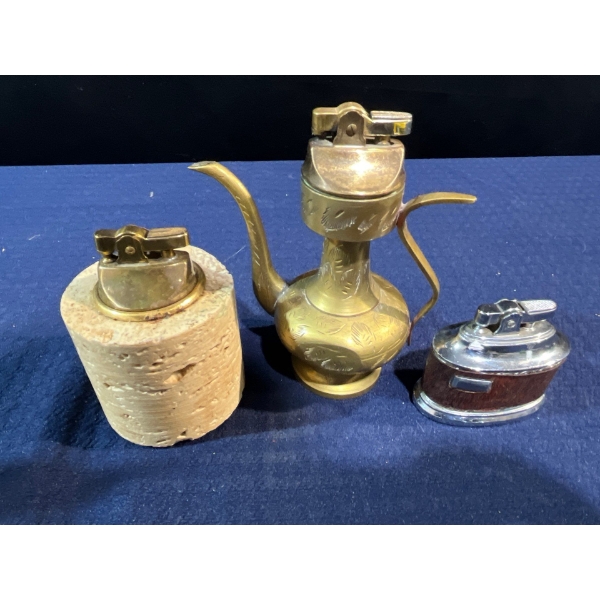 3 Lighters; Rock, Teapot, Leather Wrap
