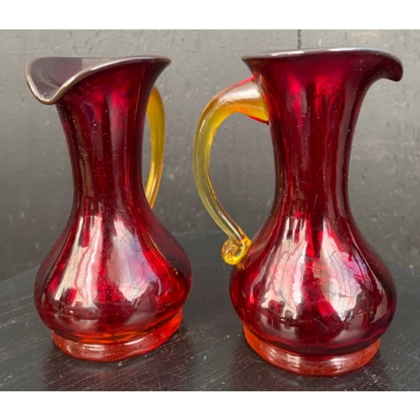 Cranberry Glass: Vintage Amberina Blown Glass Vases (2) 