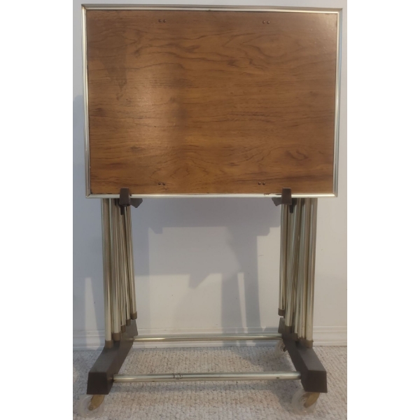 Vintage Set of TV Tables (4) on Stand w/wheels