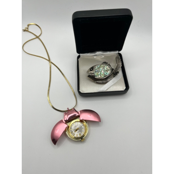 Vintage mina deluxe Swiss 17 jewels Swiss made lady bug case pendant watch, vintage modernist silver
