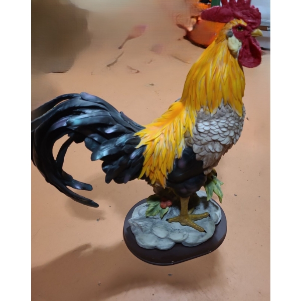 Rooster Resin Statue with Orange Hackle 23 T, 13 W, 8 L 