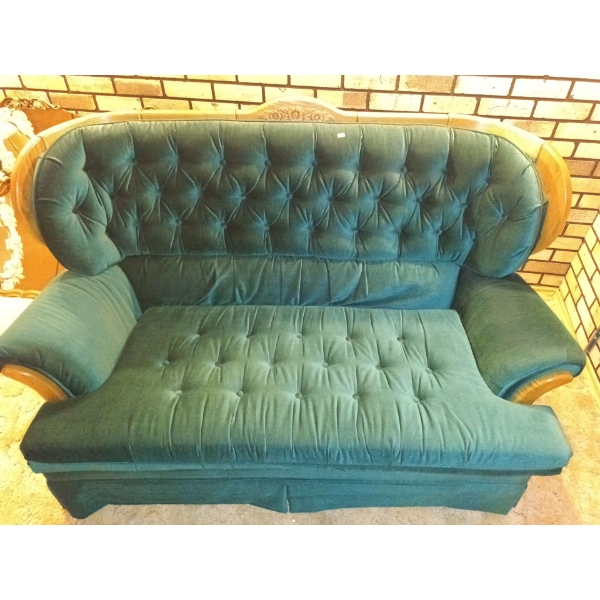 Lovely Green Velvet Sofa -- 62W., 36D, 39T