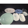 Image 2 : Green Plate 13.5, Nikko  Pink and White Platters- Largest: 14 x 9.5, Antique Blue & White 11 x 8.5