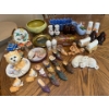 Carnival glass, serving dish, several sets of vintage and retro salt and pepper shakers, and a small