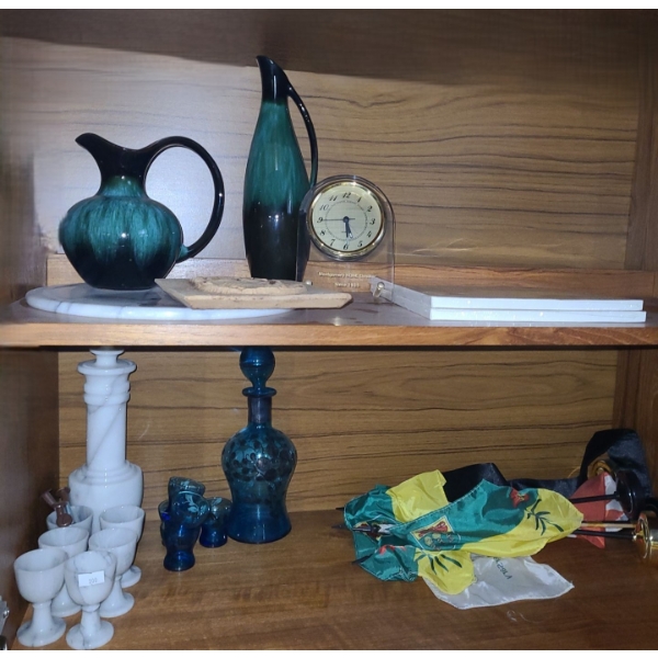 Assorted Decor Including: Marble Shot Glasses and Decanter 11 T