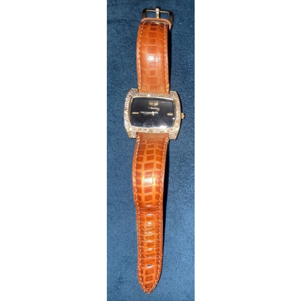 Vestle Ladies Wristwatch ft/ Rhinestone Bezel & Crocodile Embossed Leather Band