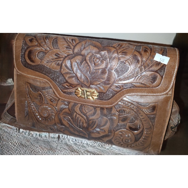 Leather Shoulder Purse w/ Rose Details 11 X 9