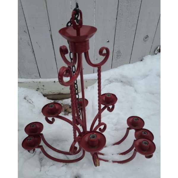 Red Metal Chandelier 31 T, 28 L 