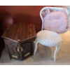 Image 1 : Side Table w/ Storage 19 W, 24 D, 19 T and Two White Wicker Chairs w/ Pink Cushions 18 W, 16 D, 32 T