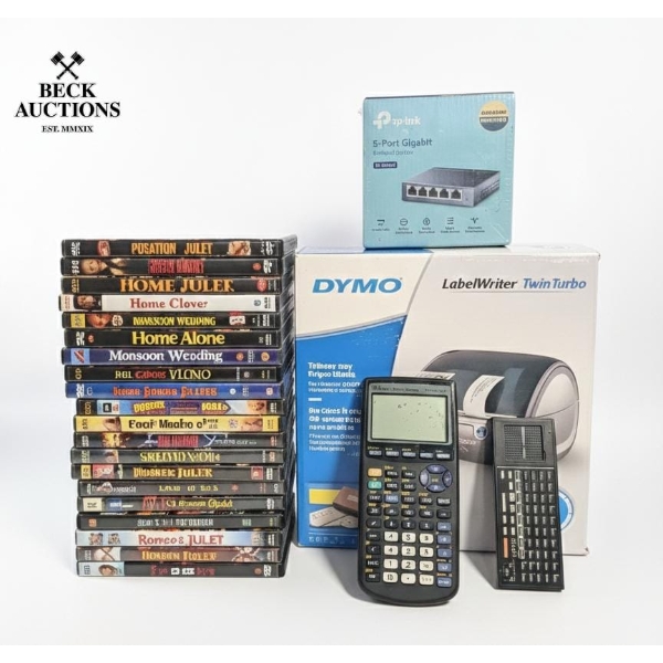  ATexas Instruments TI-83 Plus Graphing Calculator, A TP-Link 5-Port Gigabit Switch, A Dymo LabelWri