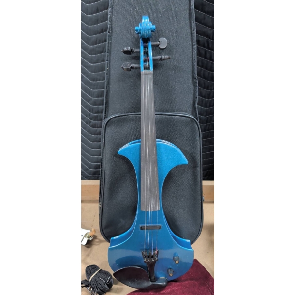 Electric Blue Violin with Bow, Case, and Accessories