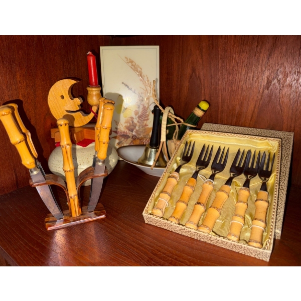Bamboo Handled Petite Forks & Knives + Pottery & Collectibles