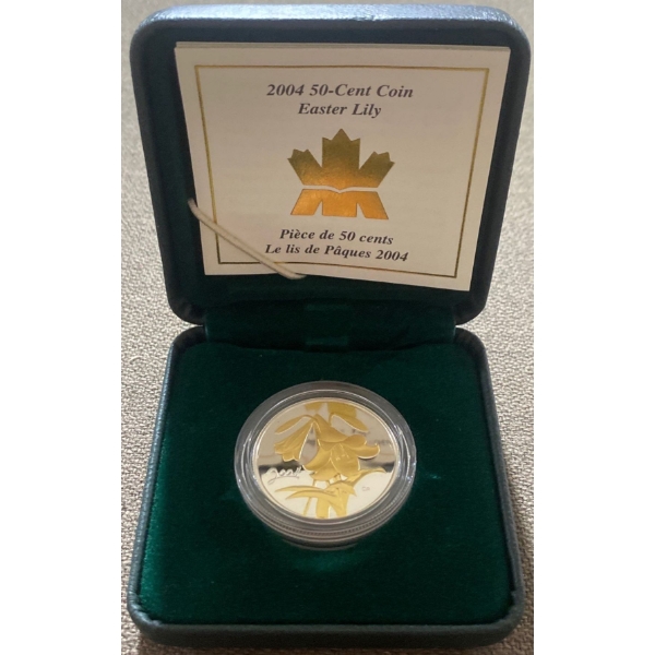 2004 50 Cent Easter Lily Coin 92.5% Silver 9.3 Grams