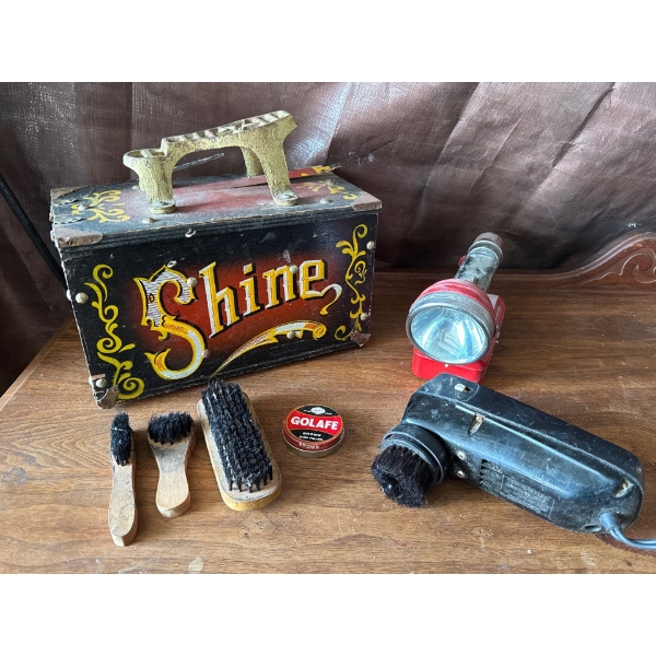Antique Carnival Shoe Shine Kit w/ Mining Flash Light 9L