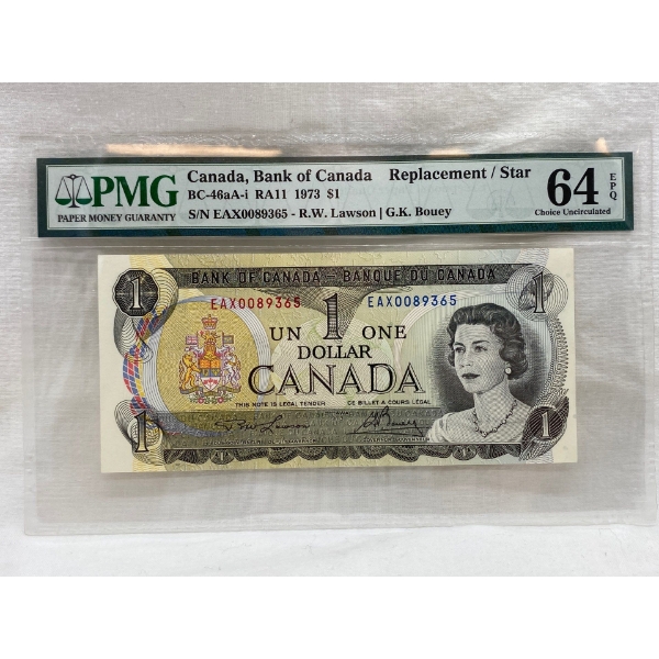 Graded Canadian 1973 $1 Choice UNC Prefix: EAX