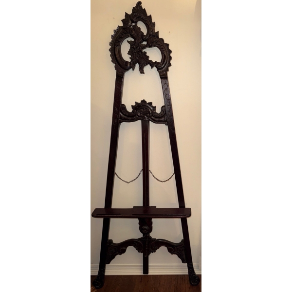Antique Rococo-Style 20th Century Mahogany Rustic Hand Carved Easel