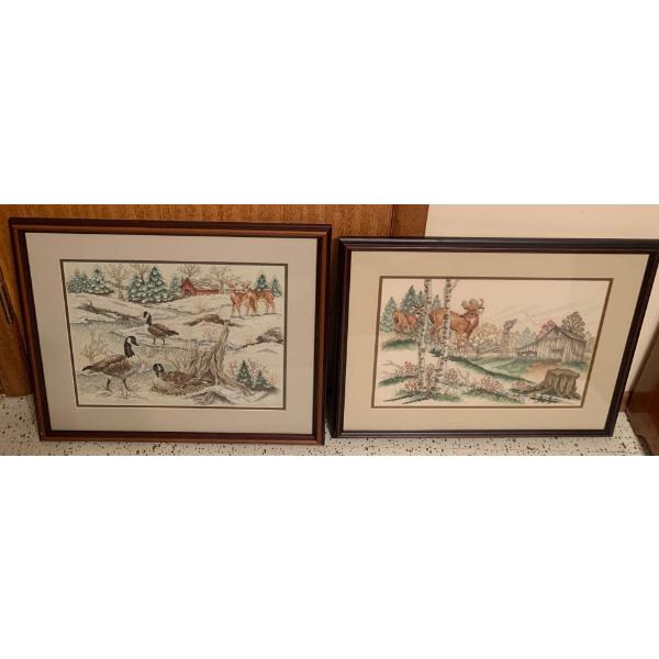 Wildlife Needlepoint Art - Deer & Ducks 23x18