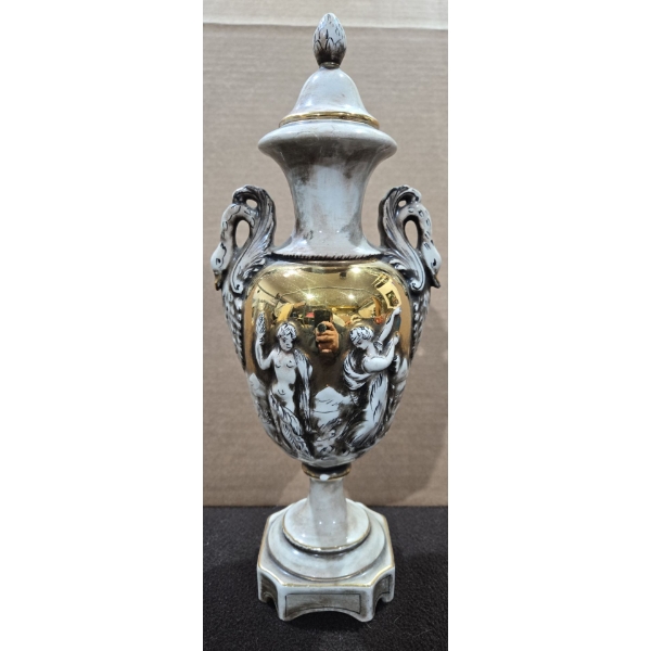 Capodimonte Lidded Urn Style Decor Piece H-14" Made In Italy (Lid Has Been Repaired)