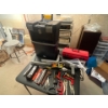 Image 1 : Stackable Mastercraft Toolbox, Shelving Supplies, Heatgun, Handtools, Staples.