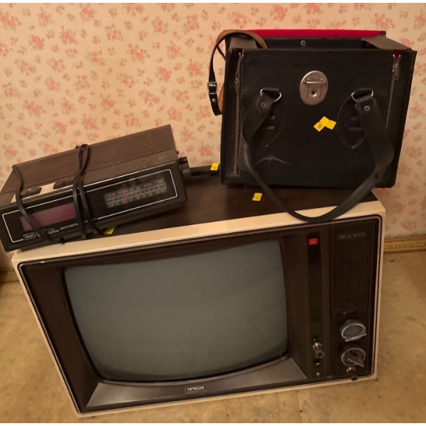 Hitachi Television, No remote, Model No. SU-86 Plus Vintage Camera Praktica, Needs TLC, and Alarm
